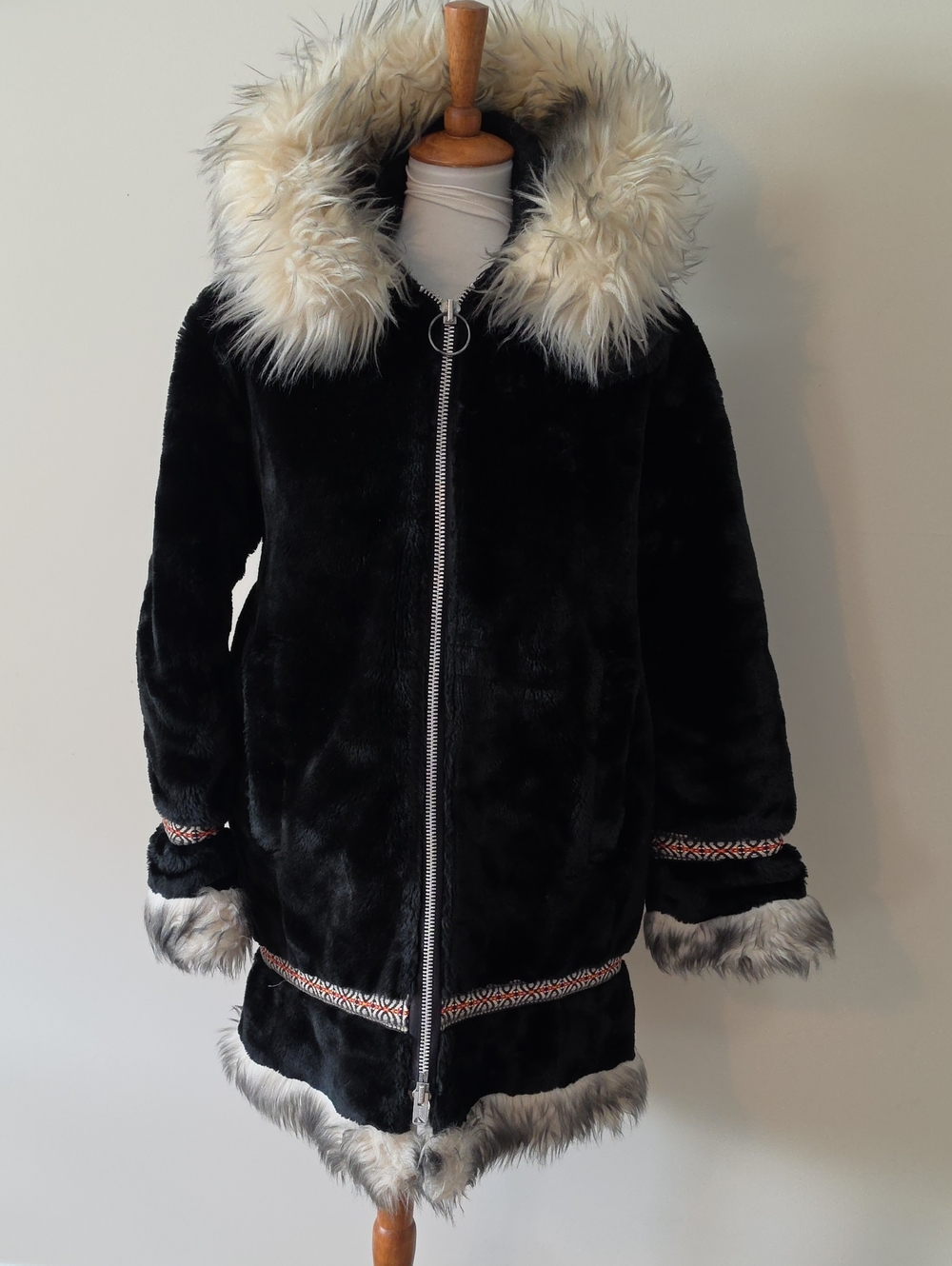Stearns Vintage Dark Blue  Black Parka  Faux Fur Jacket with Hood Full Zip